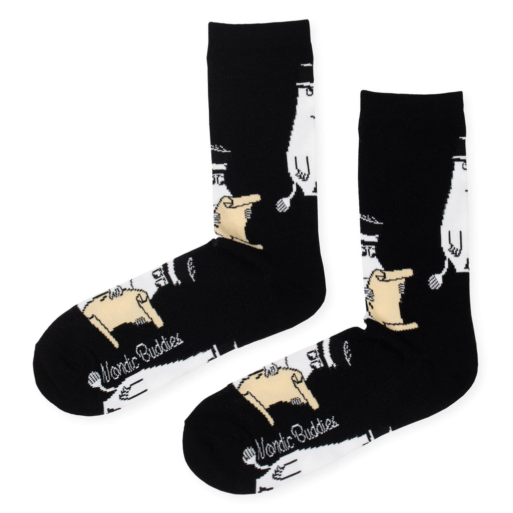 2. Studio image of Moominpappa men's socks by NordicBuddies featuring black color and Moomin character design
