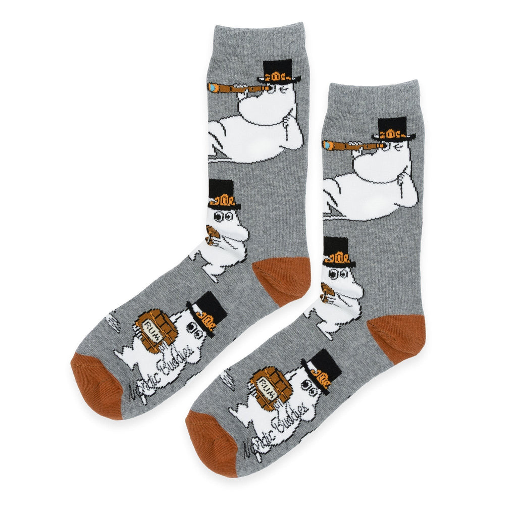 5. Grey socks with Moominpappa print, brown toe and heel, by Moomin NordicBuddies