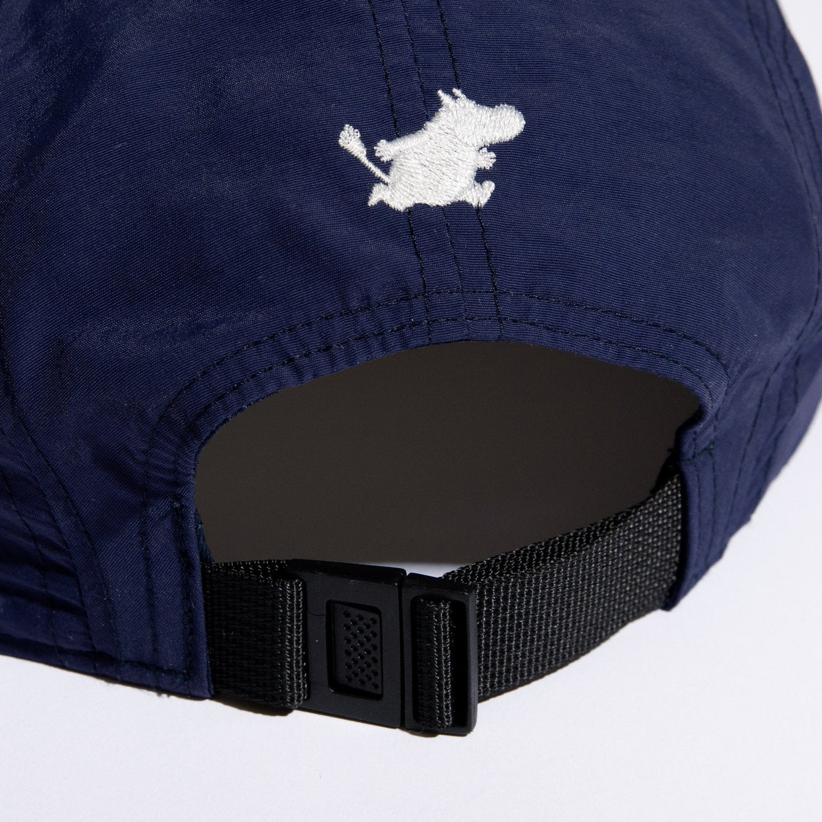 4. Back view of navy Moomintroll Adventure 5-panel cap by NordicBuddies, showing adjustable strap