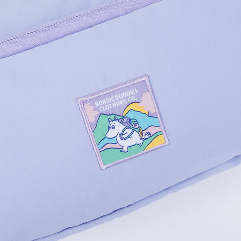 3. Close-up of Moomin patch on lavender waist bag by NordicBuddies