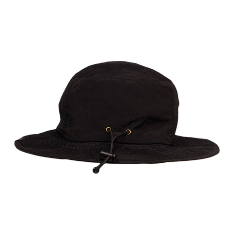 5. Back view of Moomintroll Brimmer Hat in black, showing adjustable strap detail