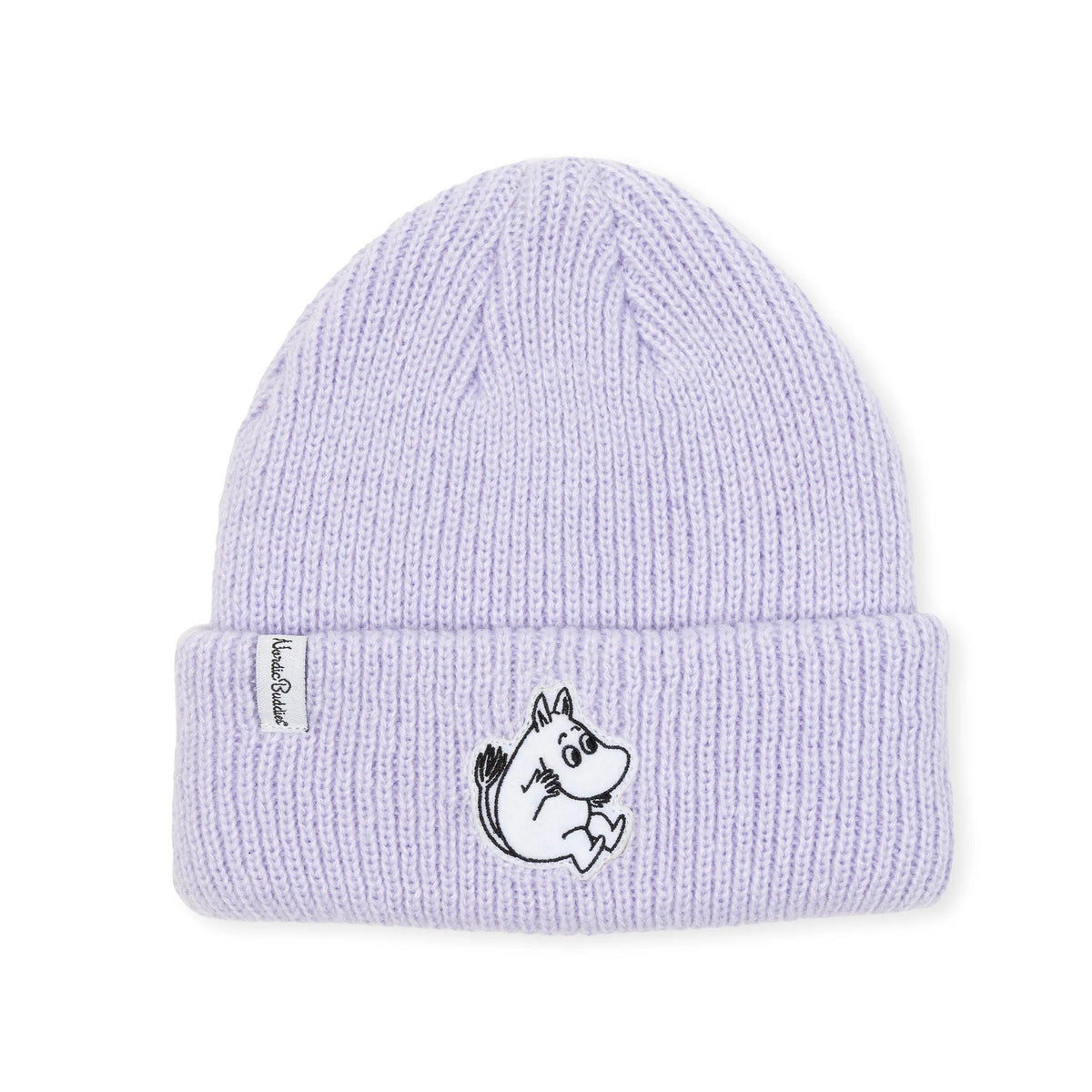 2. Lavender Moomintroll beanie with felt patch and NordicBuddies label on white background