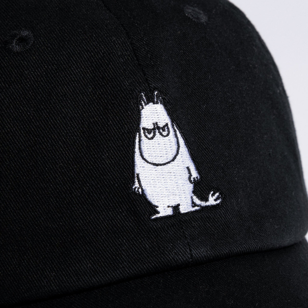5. Close-up of Moomintroll embroidery on Moomin by NordicBuddies black dad cap