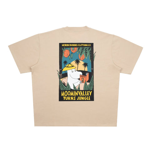 5. Flat lay of beige Moomintroll Jungle T-shirt highlighting back Moomin design