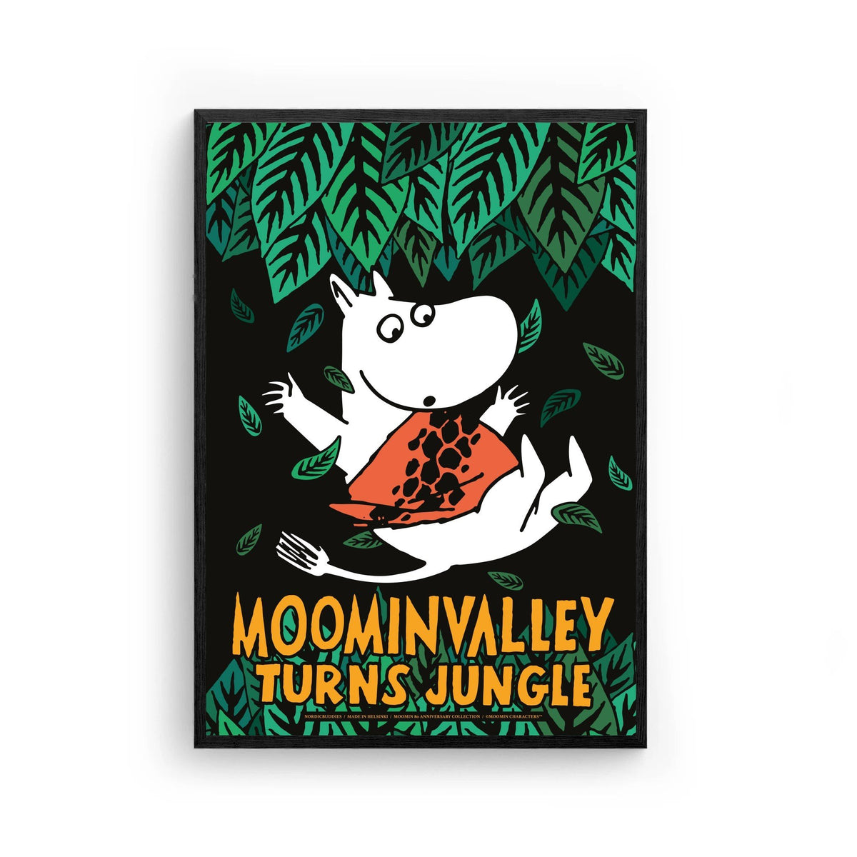 2. Moomintroll Jungle Poster by Moomin, featuring Moominvalley Turns Jungle design on silk paper