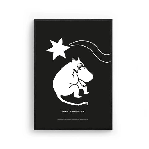 2. Framed Moomintroll Novels Poster by NordicBuddies, Comet in Moominland design, 30x40 cm, on black background