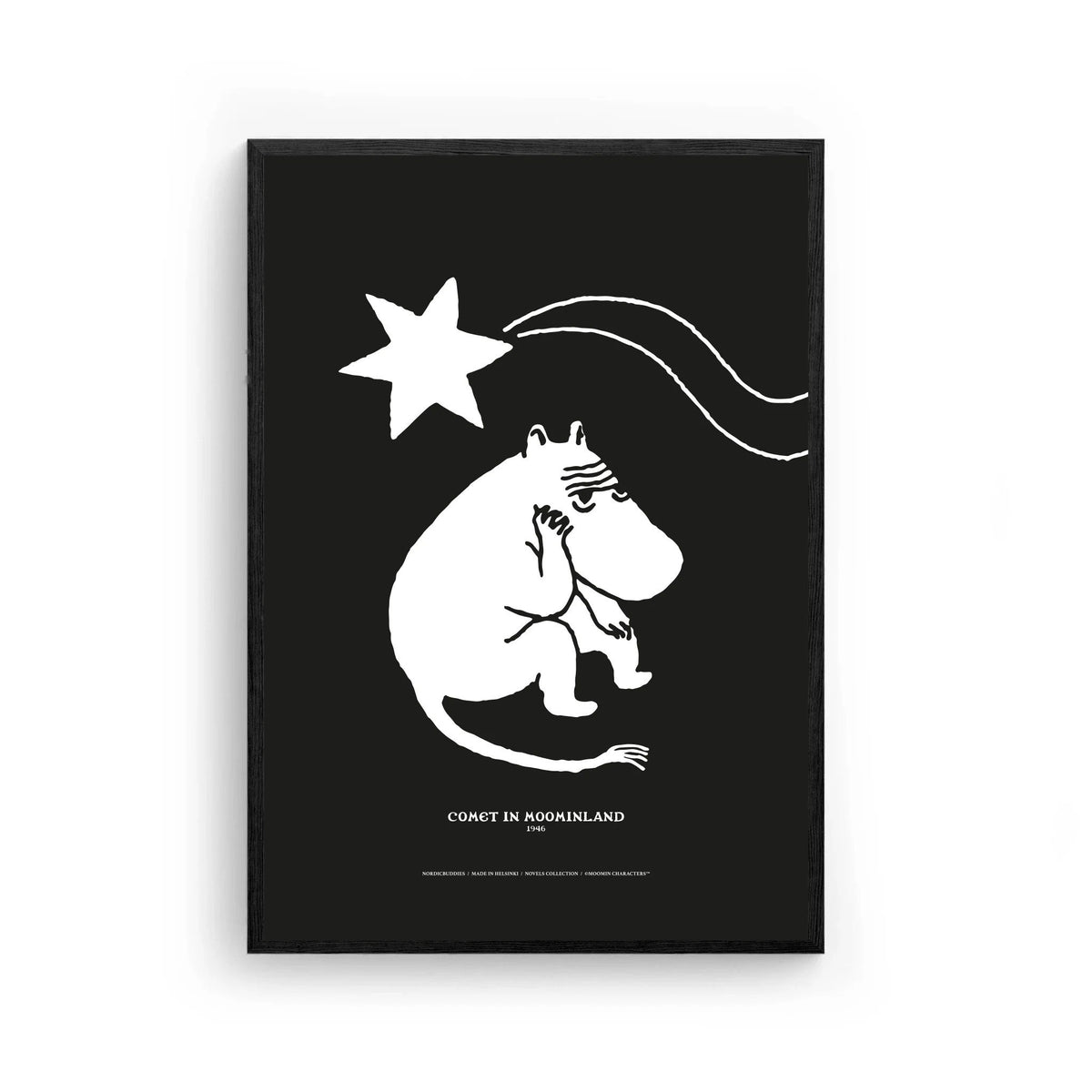 3. Framed Moomintroll Novels Poster by NordicBuddies, Comet in Moominland design, studio shot, 50x70 cm