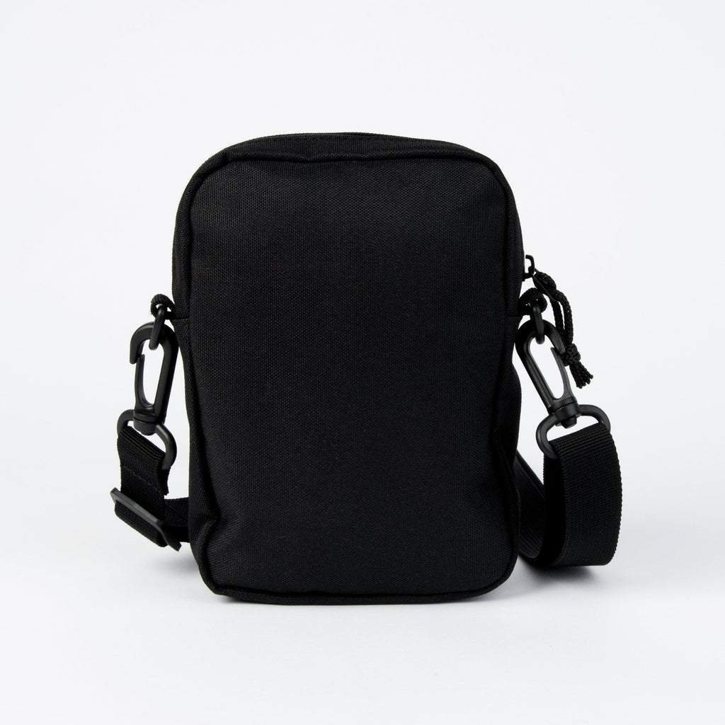 3. Back view of black Moomin by NordicBuddies cross body bag with adjustable strap on white background