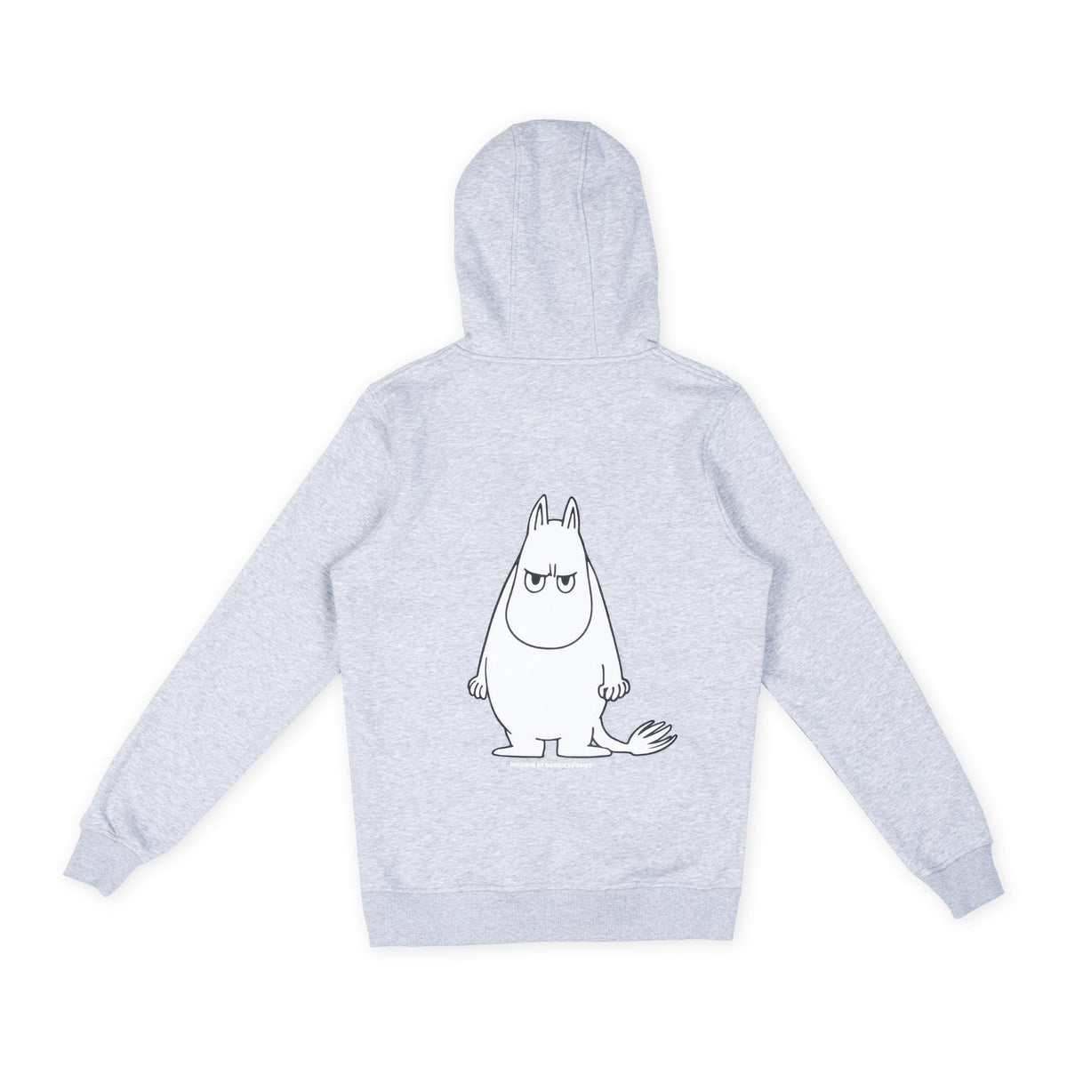 3. Studio shot of unisex grey Moomintroll's Temper Hoodie highlighting back design