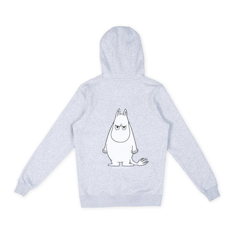 3. Studio shot of unisex grey Moomintroll's Temper Hoodie highlighting back design
