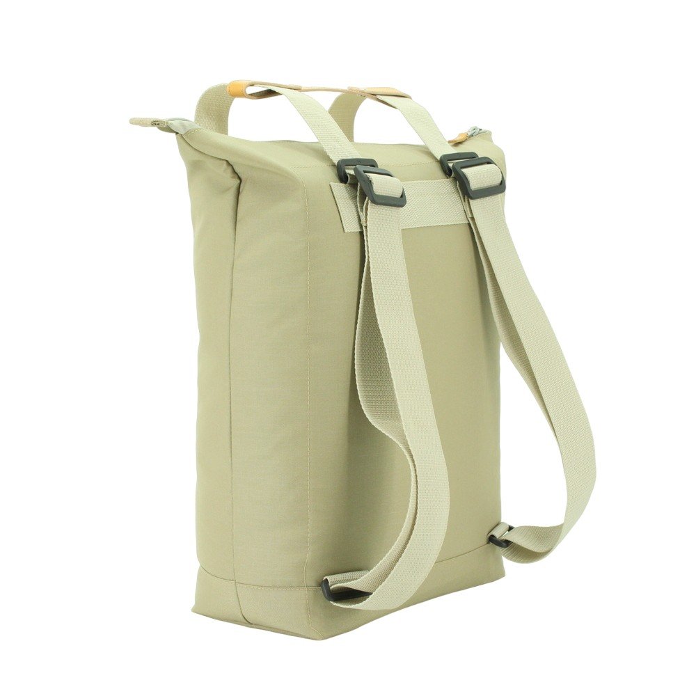 4. Back view of Noel beige multifunctional bag, showing backpack straps and padded design