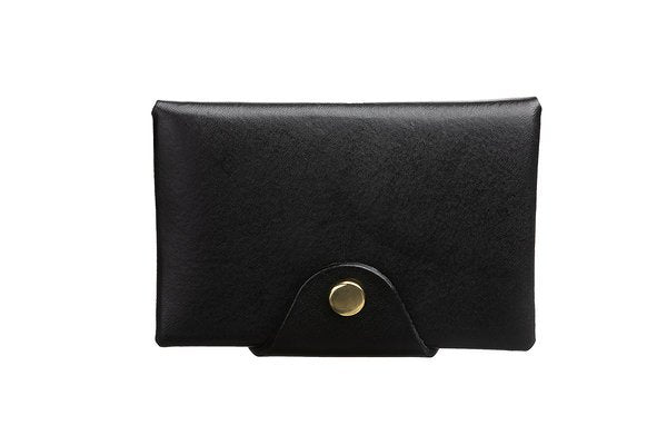 5. Black leather coin pocket with gold snap button on white background