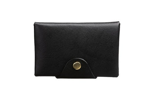 5. Black leather coin pocket with gold snap button on white background