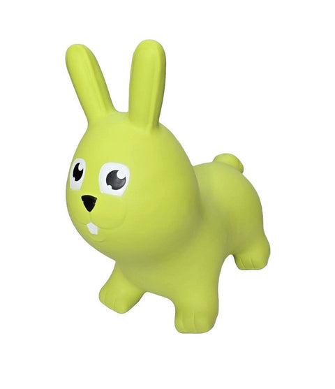 2. Green bunny hopper toy made from non-slip food-grade material shown in studio setting