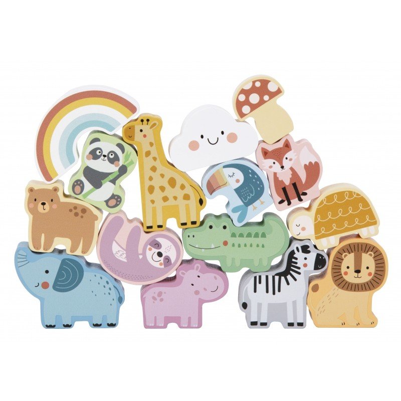 6. Close-up of colorful wooden animal shapes from Woopie Mystery Box