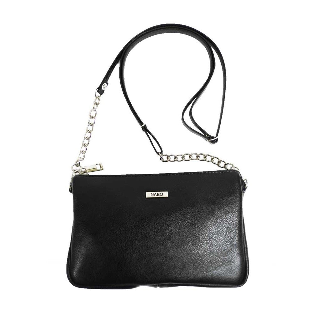 1. Nabo L2509 black shoulder bag with adjustable chain strap, shown in studio setting