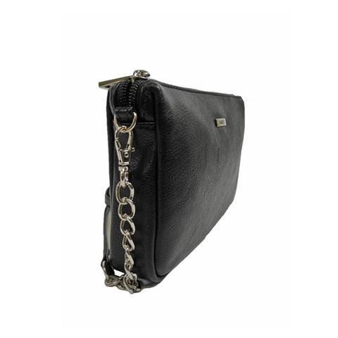 3. Side view of Nabo L2509 black shoulder bag highlighting chain strap and zipper