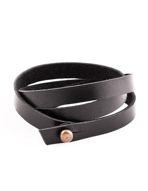 2. Black leather wristband with screw button on white background