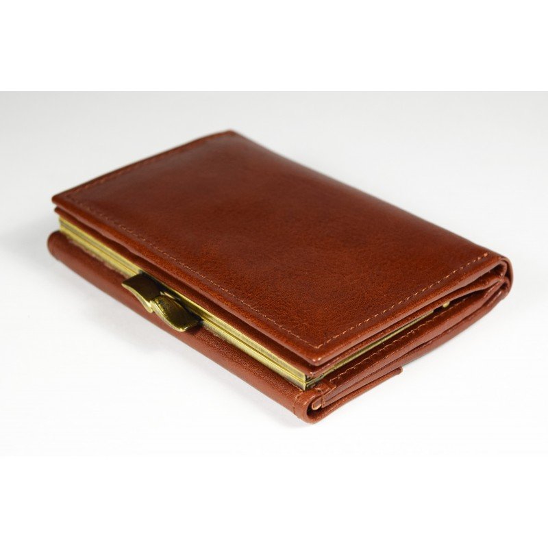 11. Studio shot of closed brown Papillon women's leather wallet, showcasing compact and elegant design