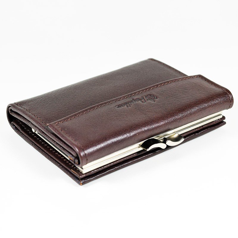 8. Studio image of brown Papillon women's leather wallet, highlighting classic design and functionality