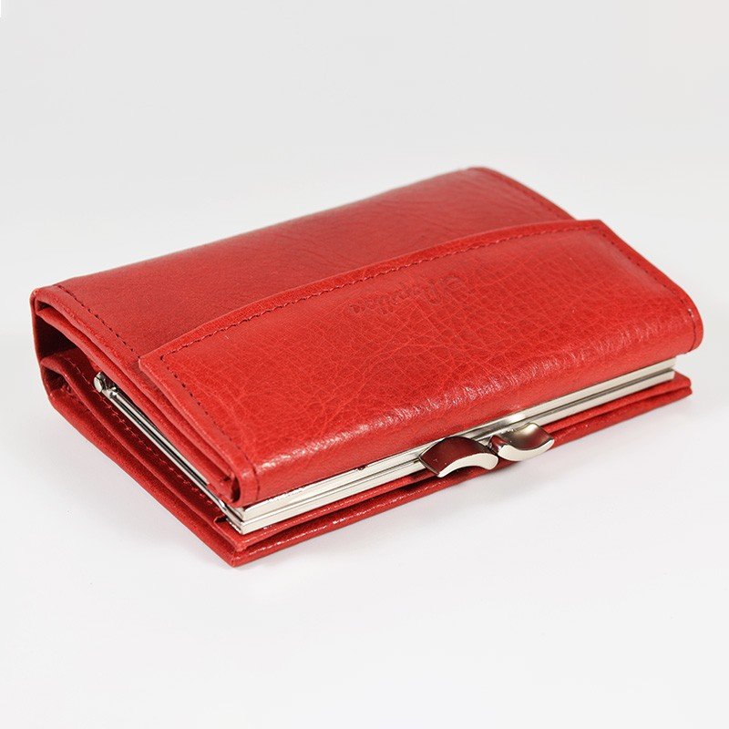 6. Studio image of red Papillon women's leather wallet, showcasing elegant design and compact size