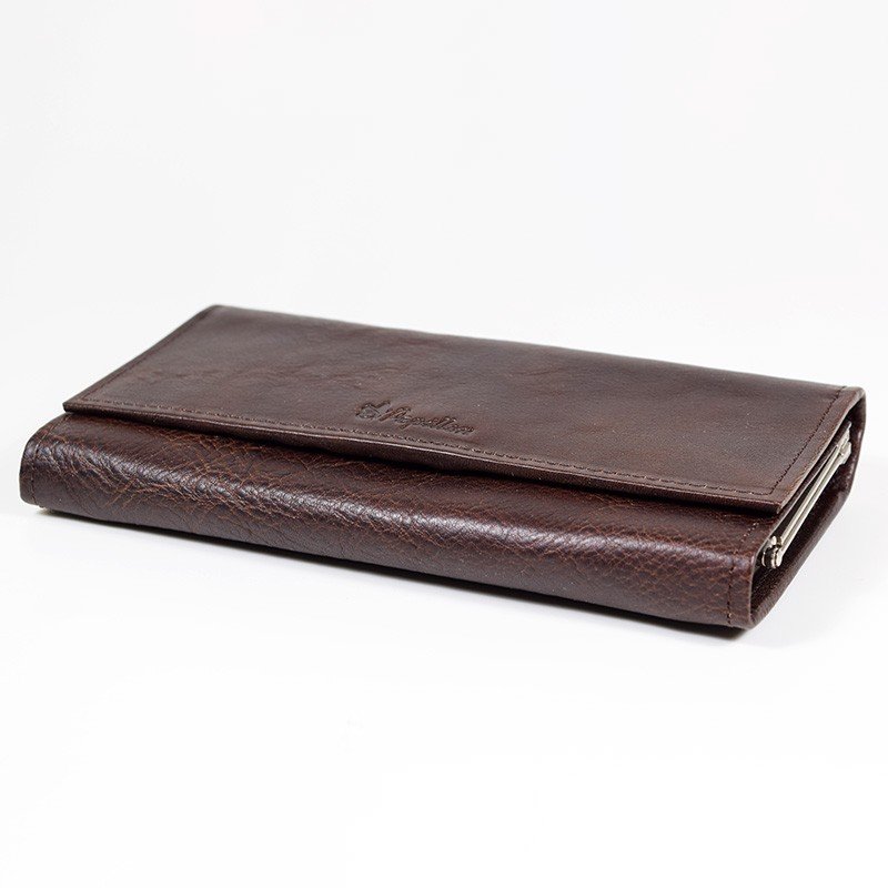 3. Women's brown leather wallet by Papillon, shown closed in studio