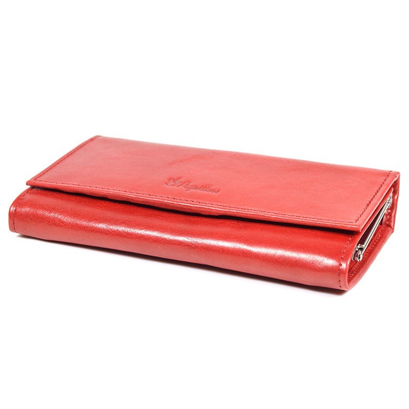1. Women's red leather wallet by Papillon, shown closed in studio setting
