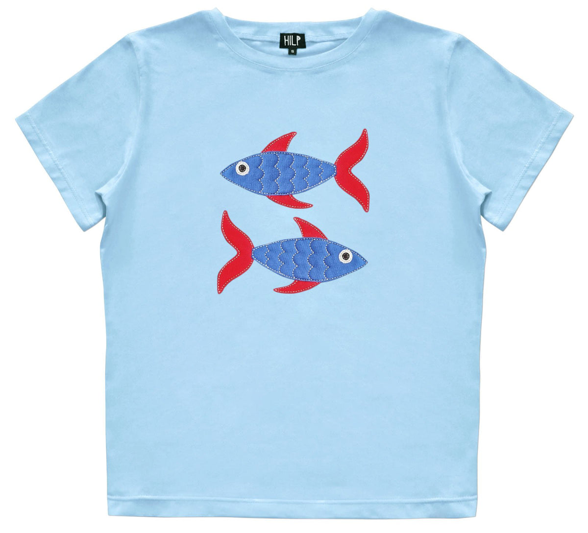 3. Women's Pisces T-shirt in light blue with fish design, studio shot