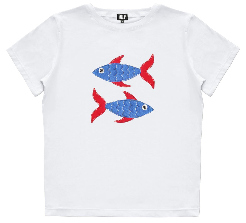 5. Women's Pisces T-shirt in white with fish design, studio image