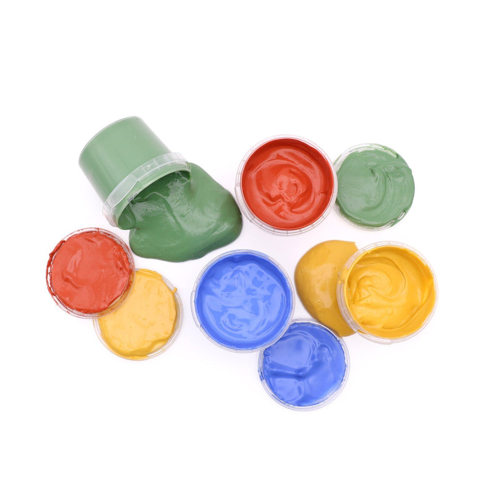 6. Neogrün finger paint set with four stacked jars in blue, yellow, red, and green