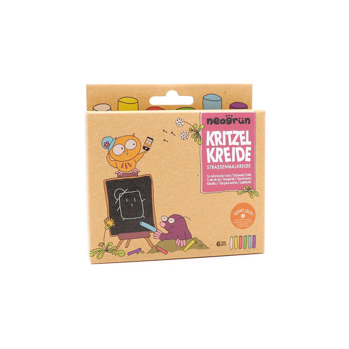 5. Neogrün street chalks box with colorful illustrations and product information on a white background