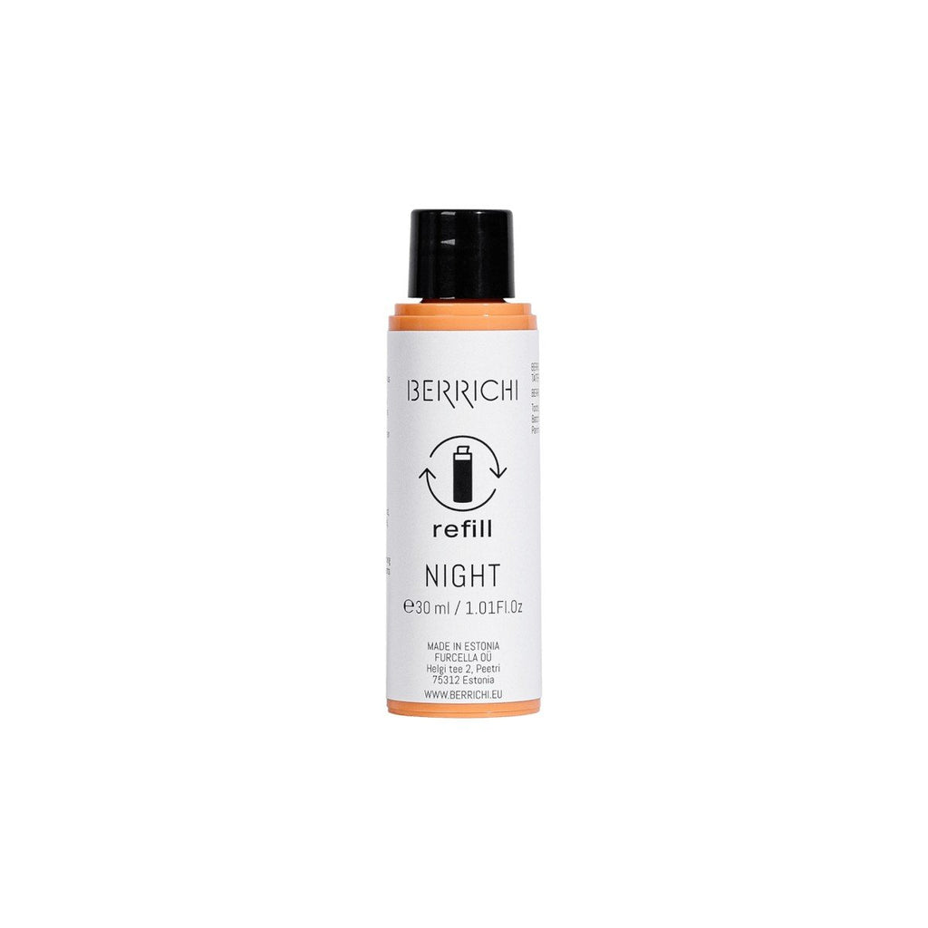 4. Berrichi Night Cream NIGHT refill bottle, 30ml, with label details, shown in studio