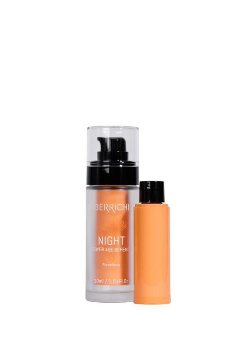 2. Berrichi Night Cream 30ml with replaceable refill bottle displayed in studio