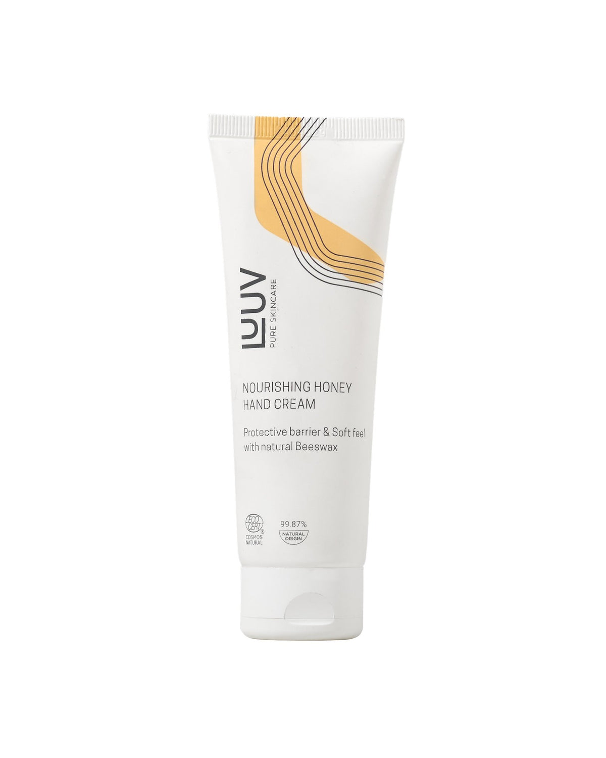 2. LUUV Nourishing Honey Hand Cream tube with white background, showcasing product details and eco-certification