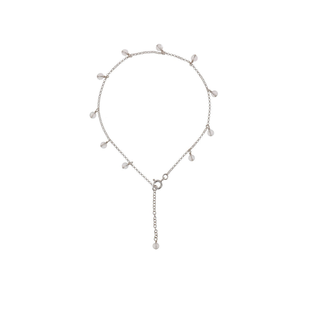 3. Studio image of New Vintage by Kriss Anklet Eat, Pray, Love in silver with pearl accents