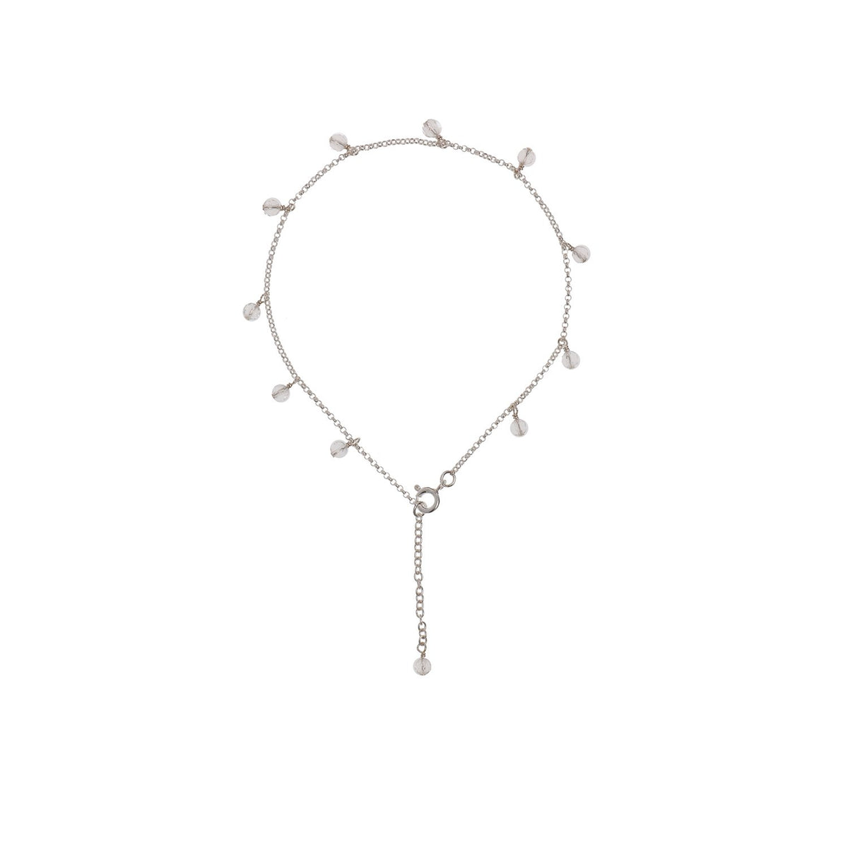 3. Studio image of New Vintage by Kriss Anklet Eat, Pray, Love in silver with pearl accents