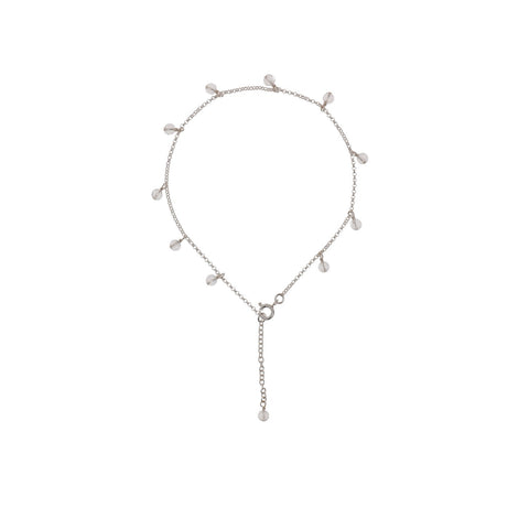 3. Studio image of New Vintage by Kriss Anklet Eat, Pray, Love in silver with pearl accents