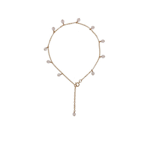 5. Studio image of New Vintage by Kriss Anklet Eat, Pray, Love in gold with pearl accents