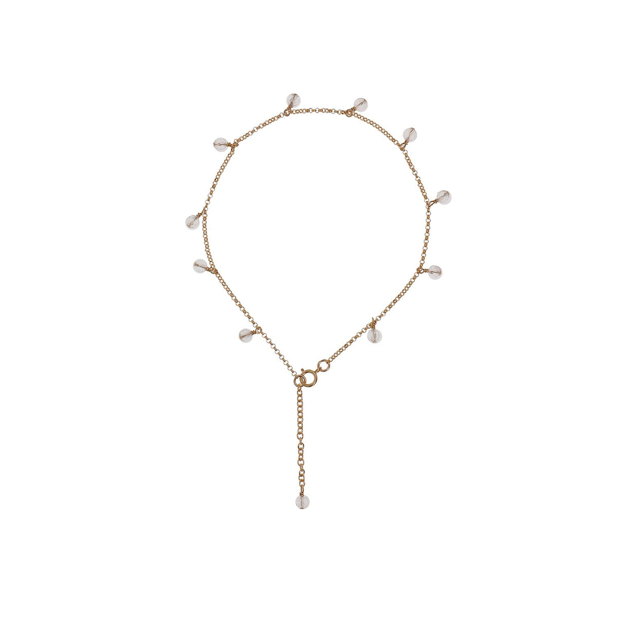 8. Studio image of New Vintage by Kriss Anklet Eat, Pray, Love in gold with rock crystal accents