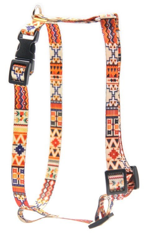 2. Front view of Matteo nylon dog harness in boho pattern with adjustable plastic buckles