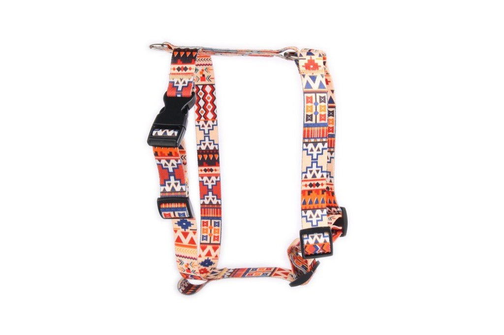 2. Studio shot of Matteo nylon dog harness in boho pattern with adjustable plastic buckles and nickel-plated handle