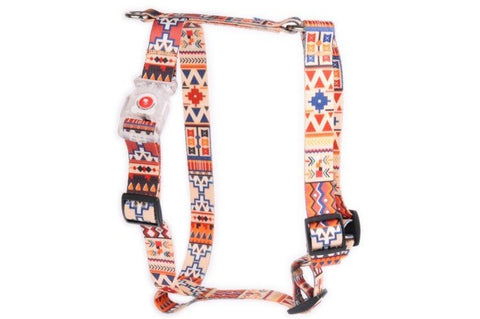 2. Studio shot of Matteo nylon dog harness in boho pattern with high-gloss nickel-plated handle and adjustable plastic buckles