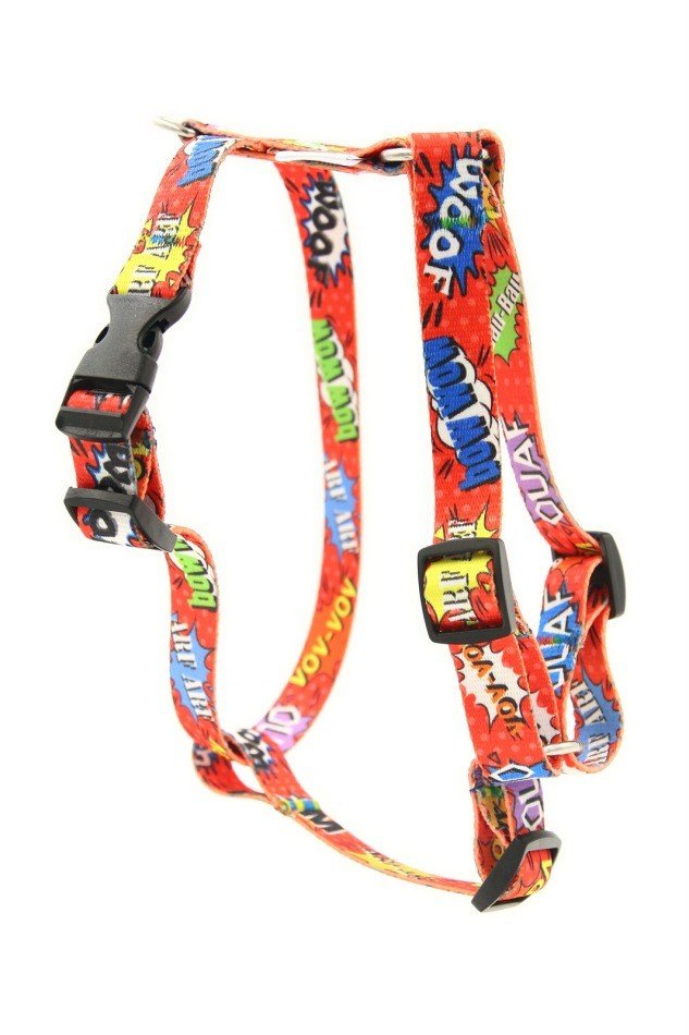 5. Matteo red graffiti nylon harness with vibrant print and adjustable straps