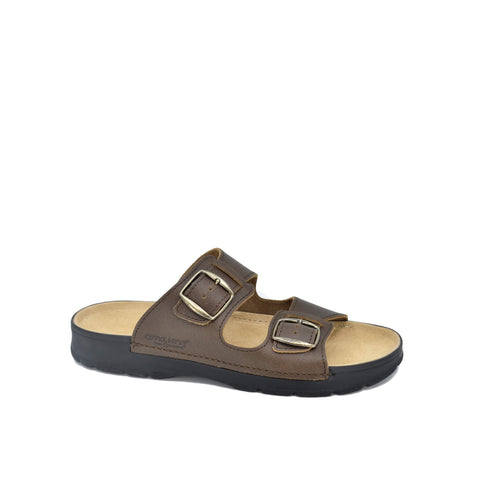 2. Side view of brown Märt Sandals by Omaking, featuring natural leather and PU outsole