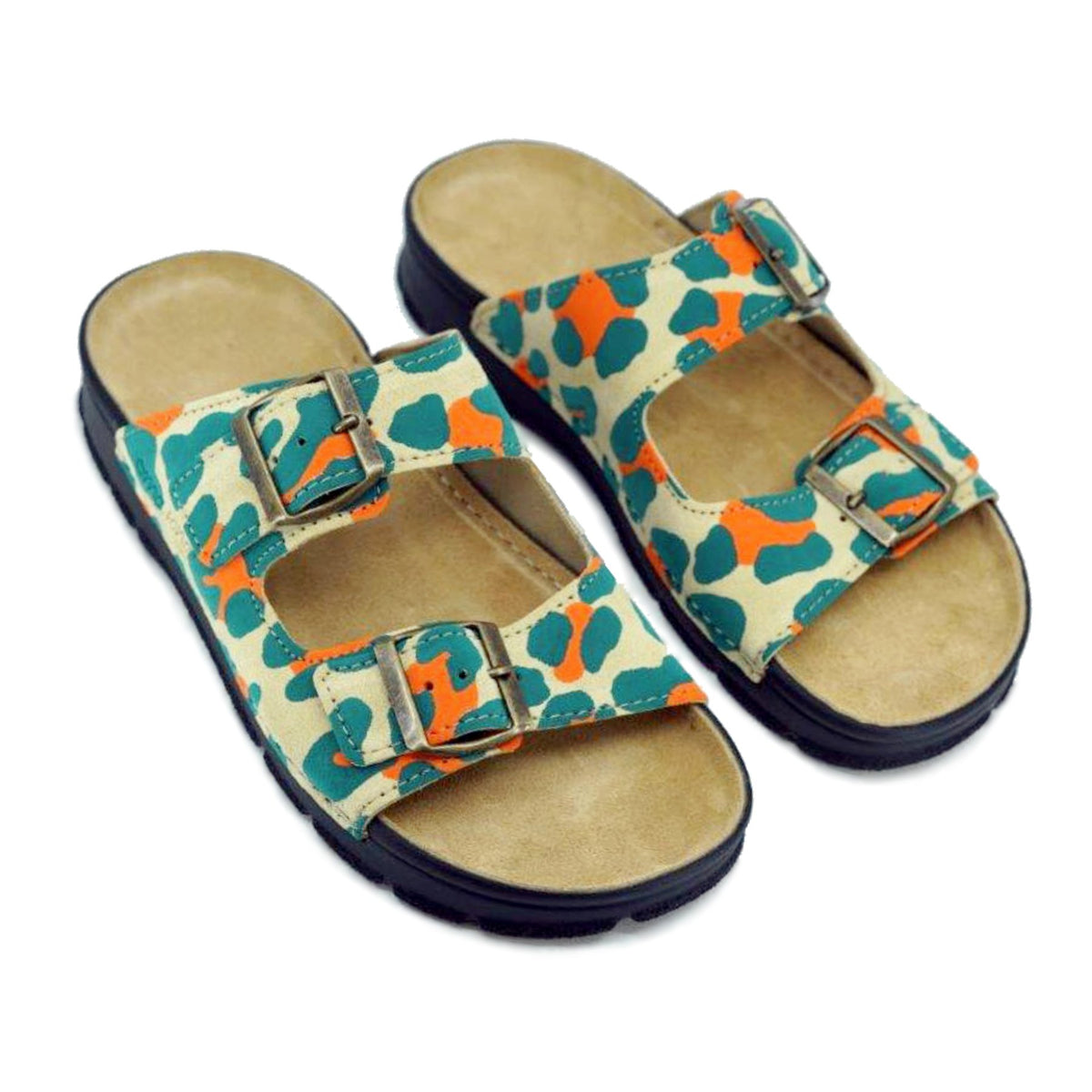 4. Pair of Omaking Meeliku Sandals in multicolor, featuring adjustable buckle straps and leather insole