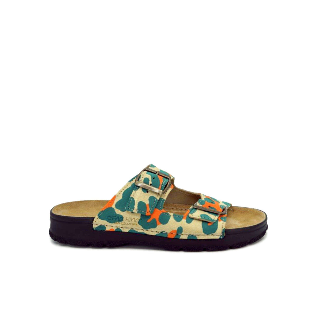3. Side view of Omaking Meeliku Sandals in multicolor, showing adjustable buckle straps
