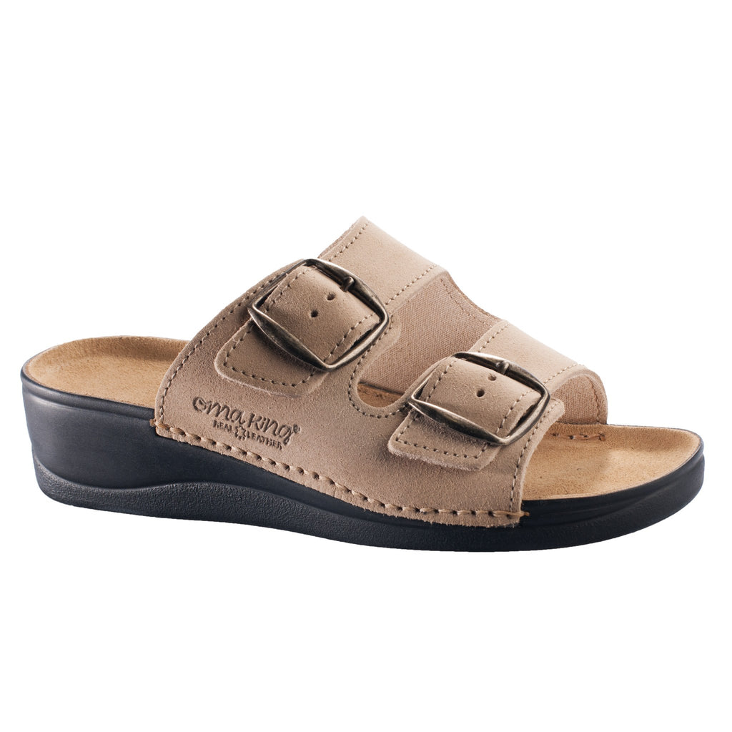 1. Women's Anne Healed Sandals in beige by Omaking, featuring two adjustable buckle closures, shown in studio setting