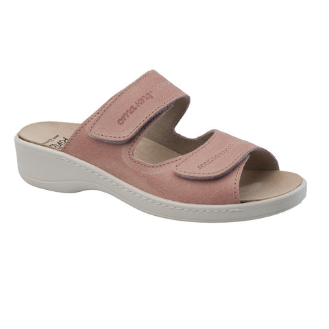3. Side view of OmaKing's light pink ergonomic sandals featuring latex-cork insole and PU outsole