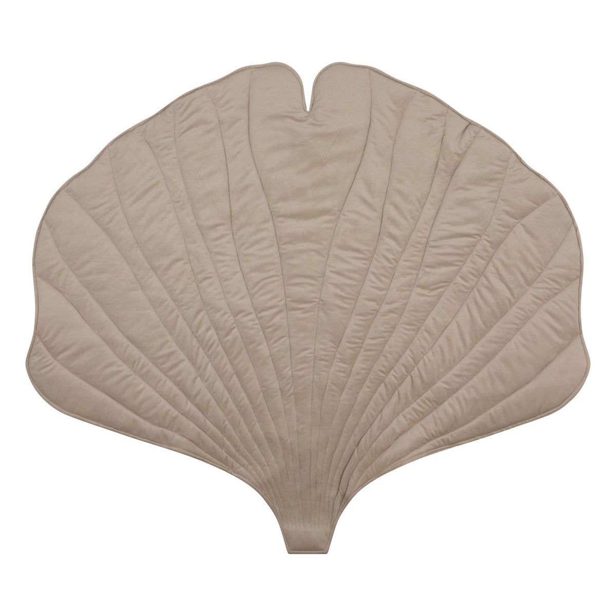 2. Studio shot of cream ginkgo leaf playmat with quilted texture, highlighting its organic cotton and velvet material