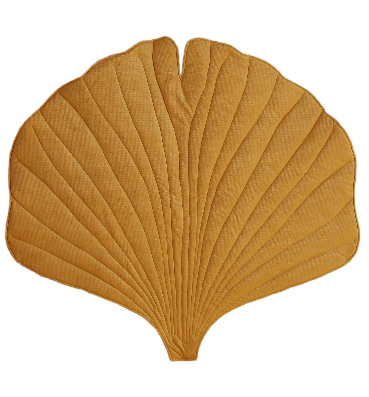 1. Yellow ginkgo leaf-shaped playmat made from organic cotton and velvet, shown on a white background